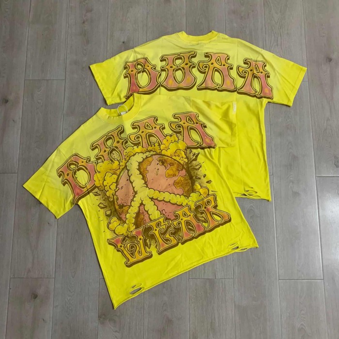 Bright Yellow Exploding Earth Rhinestone Print Washed Tee 29069143