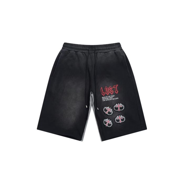 Gothic Letter & Cross Embroidery Casual Sweat Shorts 3 colors 29064425
