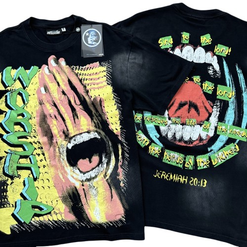 28118021 Worship Letter Teeth Tongue Print Washed Version Tee