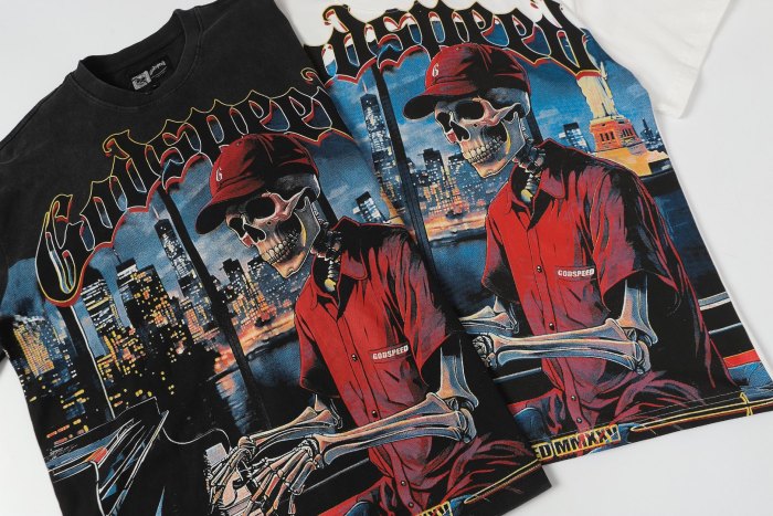 American-style washed vintage black urban jazz skull loose short-sleeved shirt 29053392