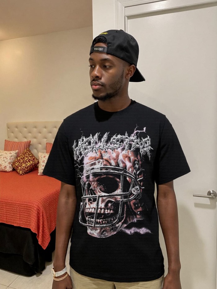 Football Helmet & Skull Print Washed Tee 29090175