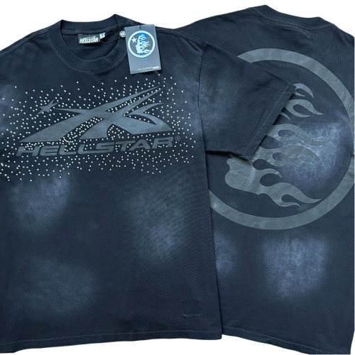 28313119 Rhinestone Black Logo Print Washed Version Tee