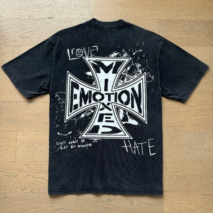 Black And White Graffiti Four Angels Print Washed Tee 29105636