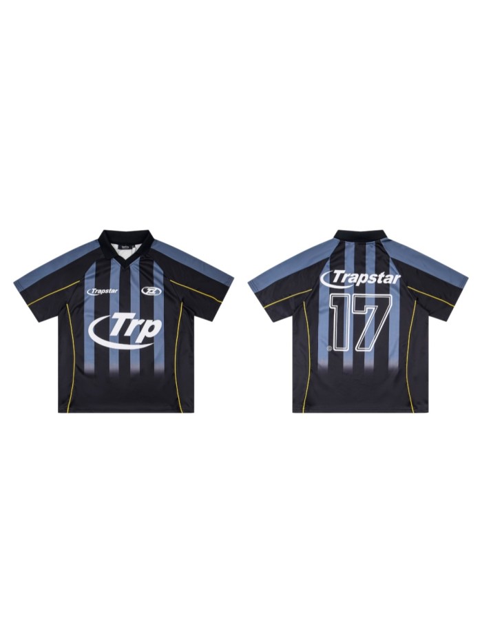 Urban Streetwear Black And Blue Stripe Gradient 17 Number Printed Jersey T-Shirt 29080810