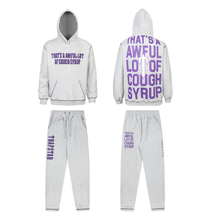 Letter Towel Embroidery Foam Print Hoodie & Pants Set 2 colors 29077530