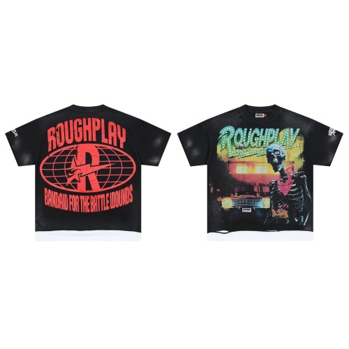 Oversized Washed Black Streetwear with Roughplay Skull & Car Graphic Print T-Shirt 29069051