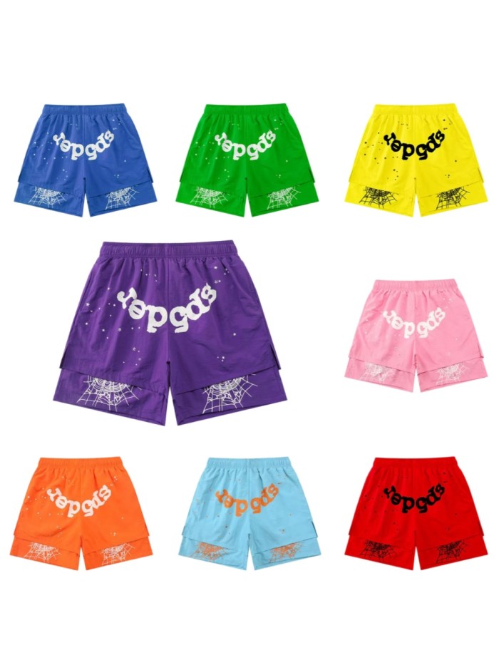 Colorful Graffiti  Spider  & Web Print Streetwear Layered Shorts 19 colors 29097074