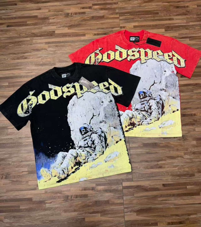 Fallen Skull Astronaut Rhinestone Print Washed Tee 2 colors 29106666