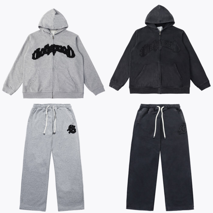 Beaded Embroidered Letter Hoodie & Pants Set 2 colors 28693925