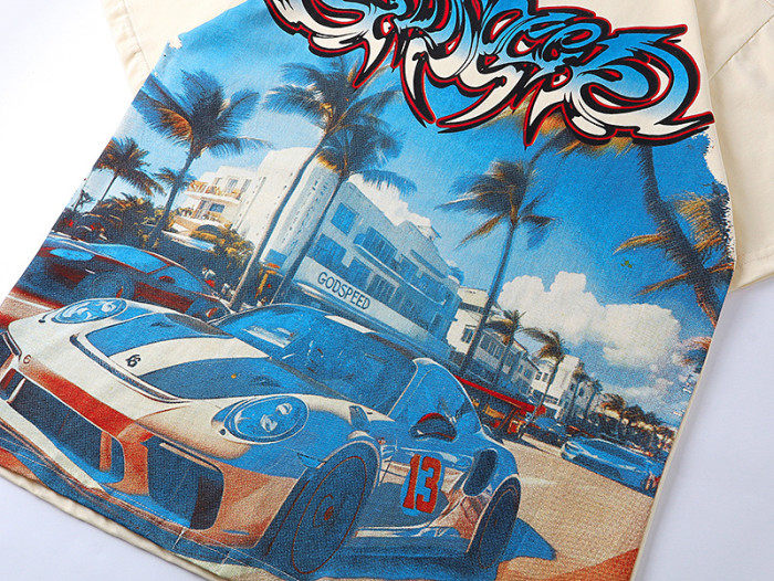 Miami Sports Car All-Seeing Eye Beige Short-Sleeve T-Shirt 29044729