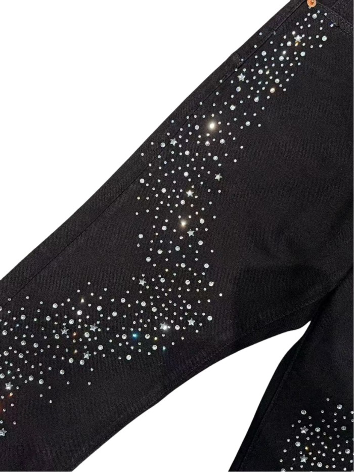 1:1 quality version Wavy Zigzag Fine Rhinestone Embellishment Jeans 28761316