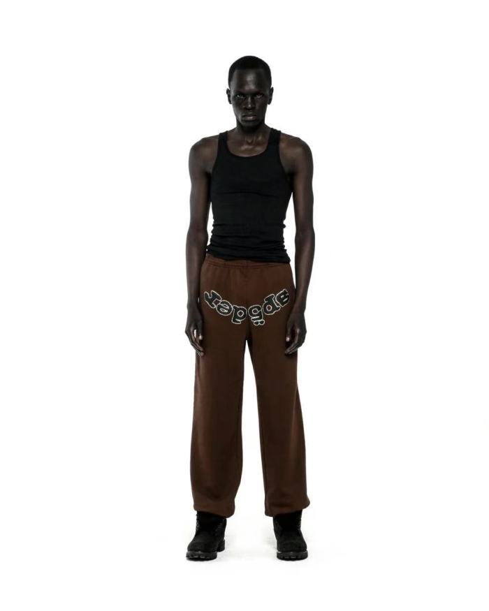 [Big & Tall for weights up to 220 lbs]1:1 quality version Rhinestone Black Letter V2 Brown Hoodie & Pants Set 28893165