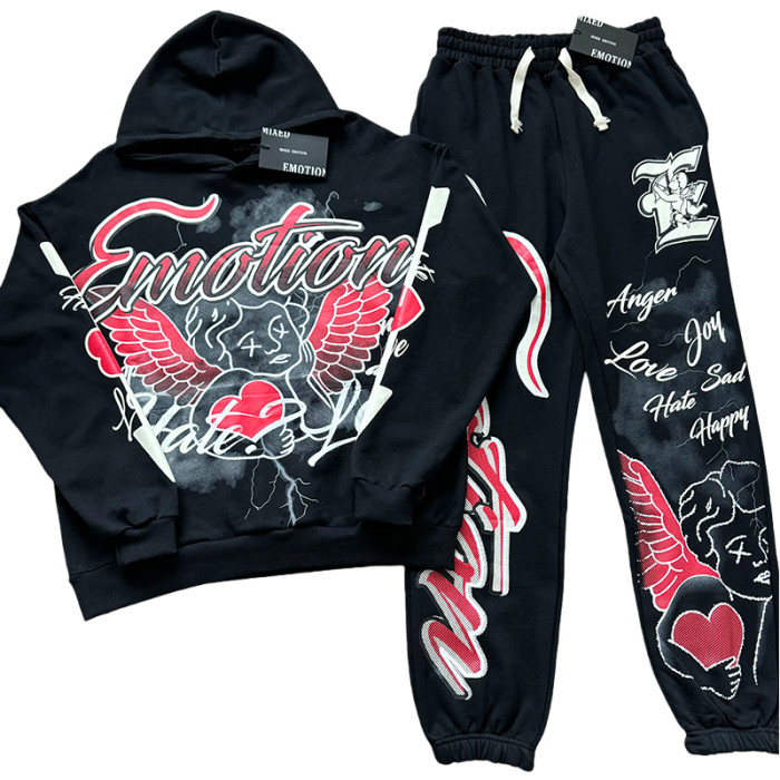 Street Graffiti Print Hoodie & Pants Set 3 colors 28594833