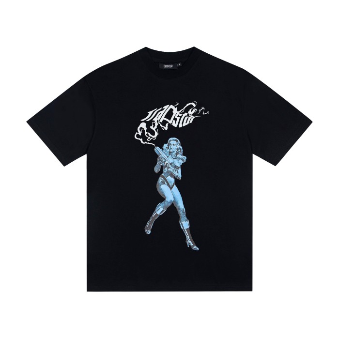 High Street Style T-Shirt with Trapstar Smoke Logo & Comic Gun Girl  Print T-Shirt 2 colors 29077351