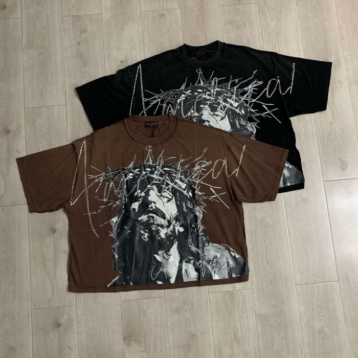 Ink Wash Thorn Jesus Rhinestone Print Washed Tee 2 colors 29069151