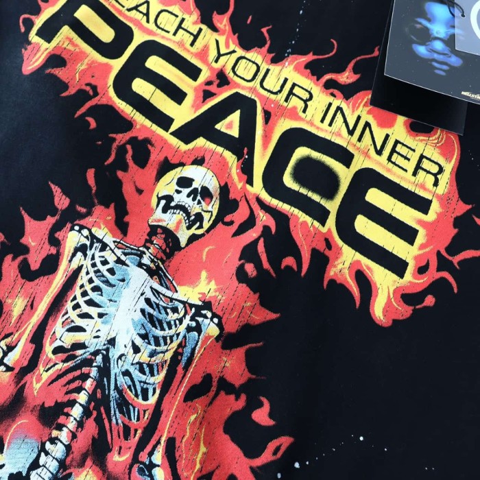 Flame Skeleton Meditation Print Washed Tee 2 colors 29087552
