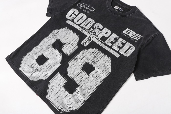 No. 69 Jesus vintage black and blue washed short-sleeved T-shirt 2 colors  29052469