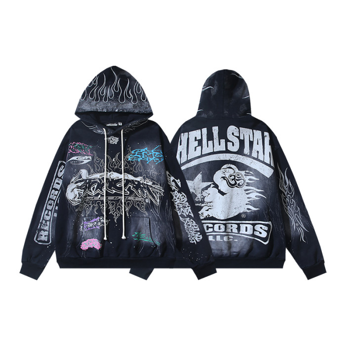 Letter Print Rhinestone Washed Version hoodie & pants set 28636630