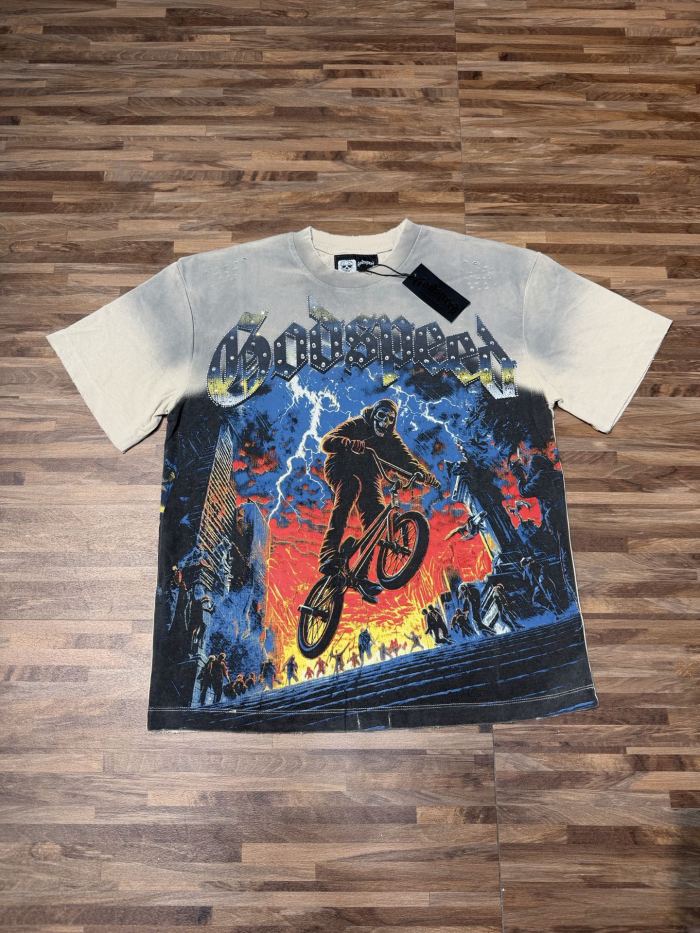 Reaper BMX  hot-fix rhinestone gradient vintage short-sleeved T-shirt 2 colors 29047399