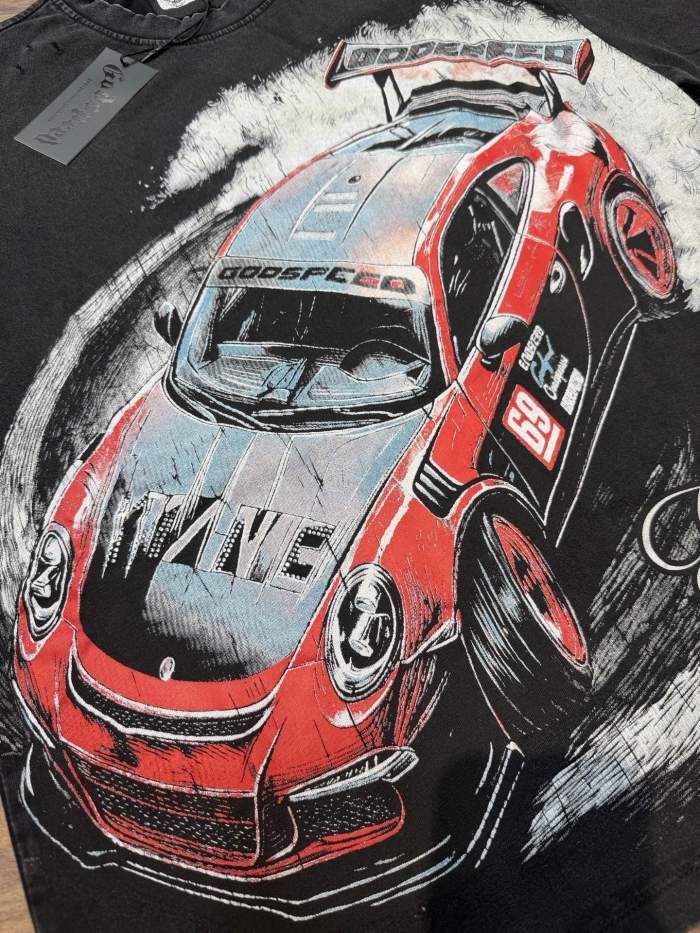 Red and black drift sports car washed T-shirt 2 colors 29038208