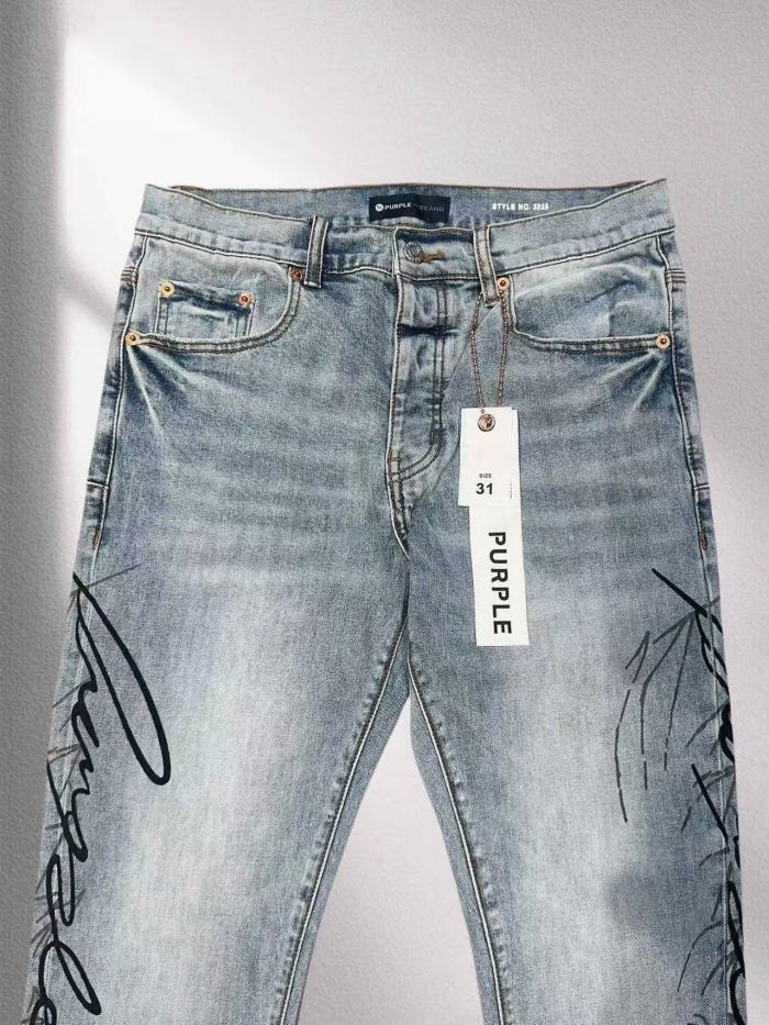 1:1 quality version light blue distressed hand-painted graffiti slim-fitting jeans 29032813