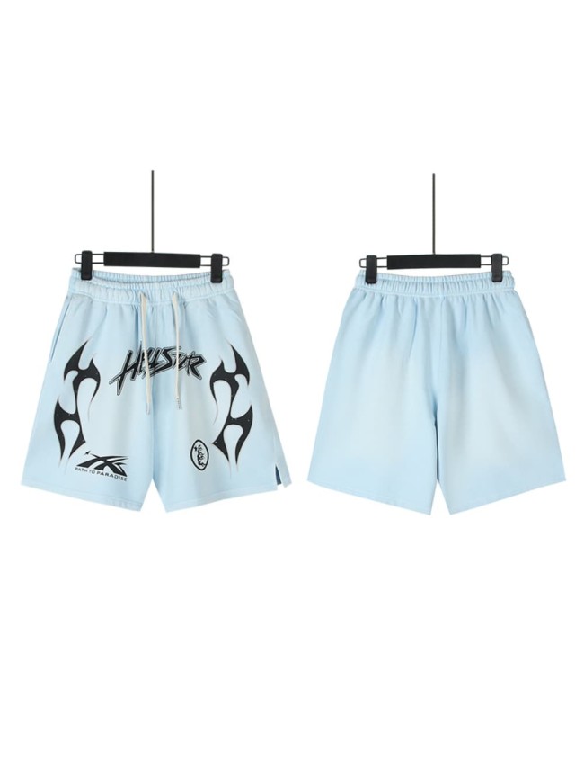 Black Flame Letter Logo Print Washed Shorts 29043470