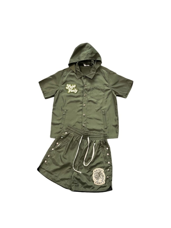 Badge Towel Embroidery Hooded Shirt & Shorts Set 3 colors 28925617