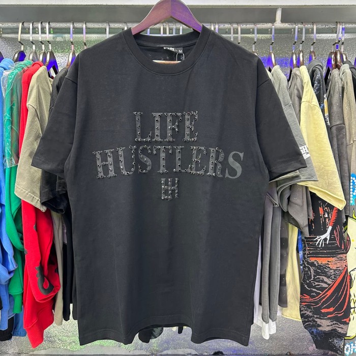 Basic Minimalist Logo Rhinestone Print Tee 4 colors 28751255