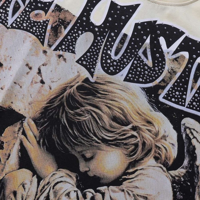 Sleeping Angel Oil Painting Rhinestone Print Tee 3 colors 29082344