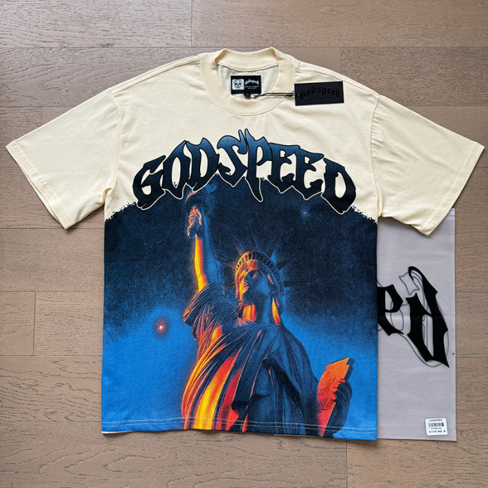 Flame Statue of Liberty Beige Short-sleeved T-shirt 29046905