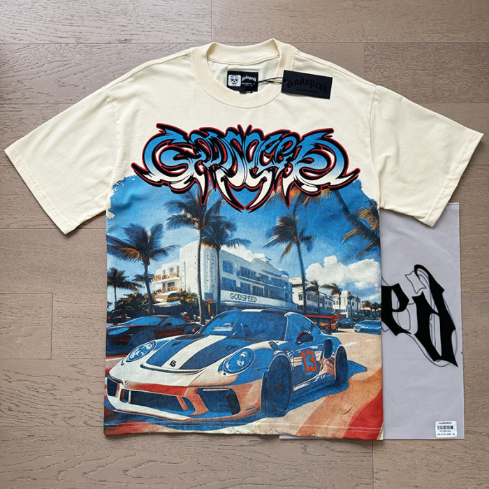 Miami Sports Car All-Seeing Eye Beige Short-Sleeve T-Shirt 29044729