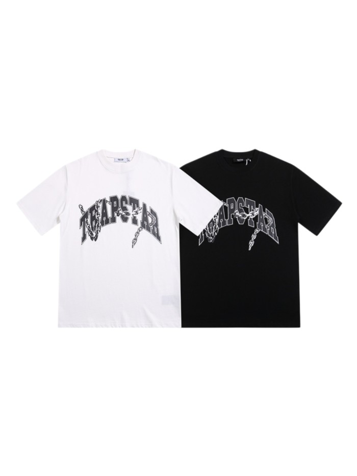 Streetwear Tee with Arch Logo & Silver Chain Print Crew Neck T-Shirt 2 colors 29077364