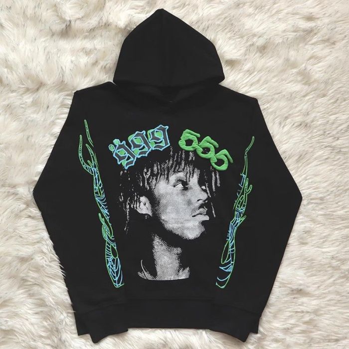 Human Face Fluorescent Green Totem Print Hoodie