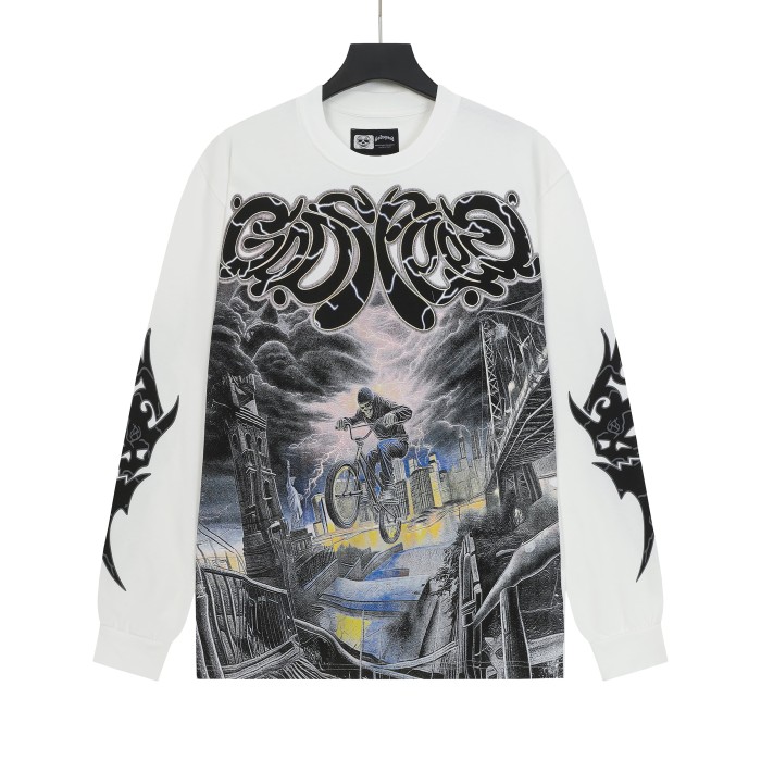 Skeleton City Cycling Print Long Sleeve T-Shirt 2 colors 28690405