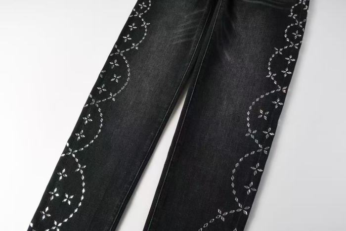 1:1 quality version Side Diamond Chain Rhinestone Jeans 29045806