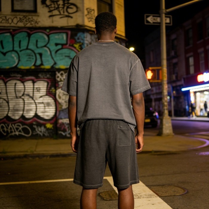 Letter Printed Drawstring Casual Washed Shorts 29082412