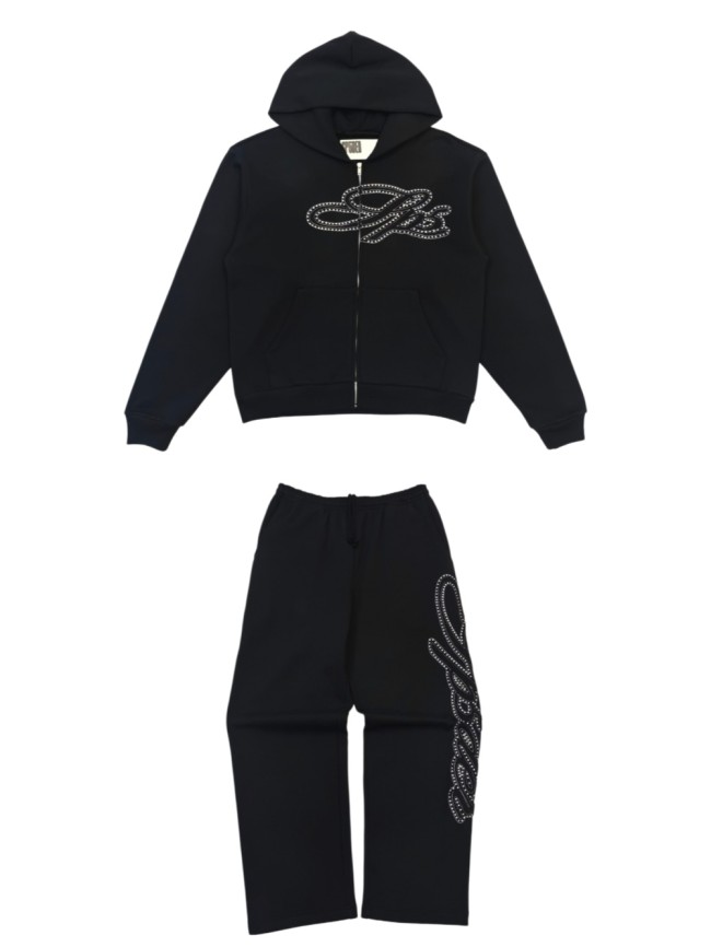 [Big & Tall for weights up to 220 lbs]1:1 quality version 3D Letter Rhinestone Zipper Hoodie & Pants Set 29033219