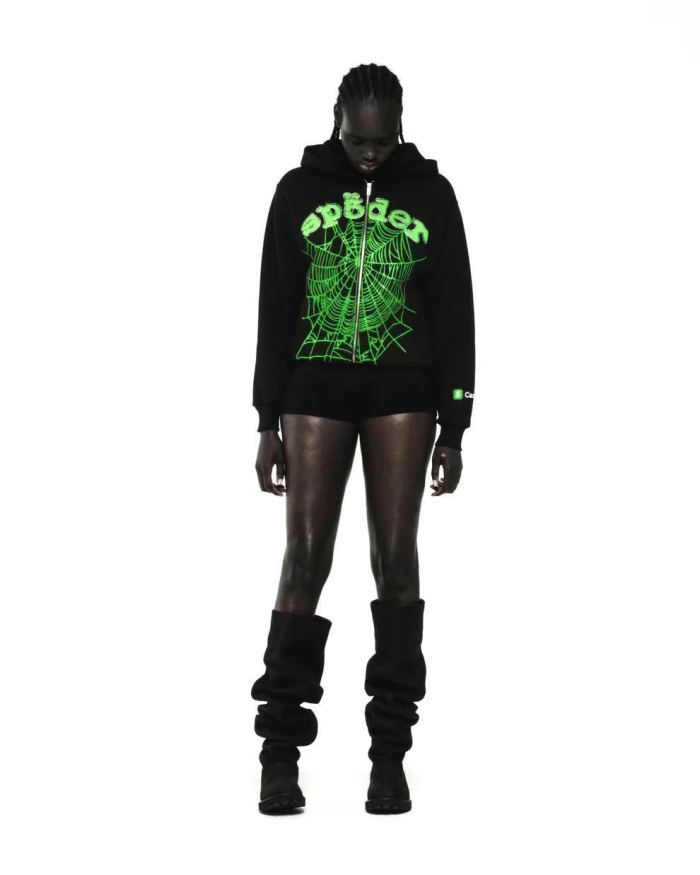 [Big & Tall for weights up to 220 lbs]1:1 quality version Green Letter Rhinestone Zipper Print Hoodie 28971640
