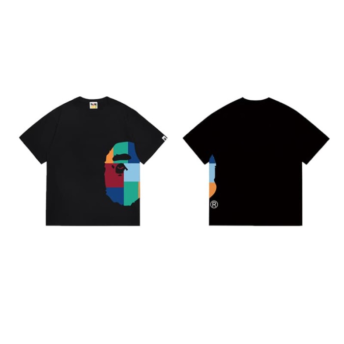 Colorful square checkered ape head short sleeves  print T-shirt 2 colors 29053571