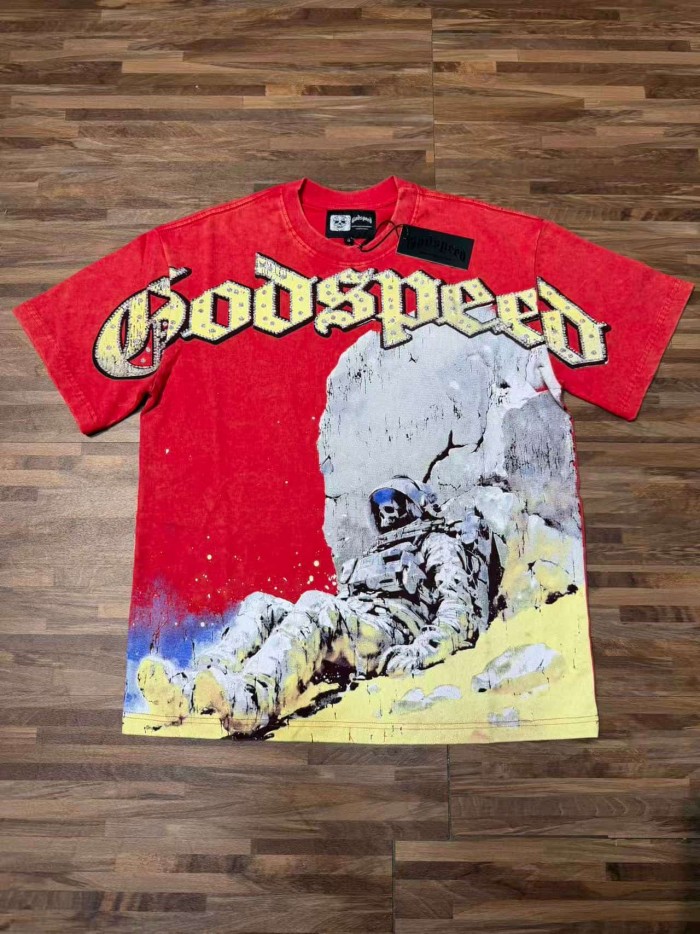 Fallen Skull Astronaut Rhinestone Print Washed Tee 2 colors 29106666
