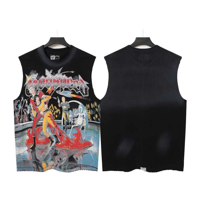Sci Fi Magic Comic Rhinestone Print Washed Vest 2 colors 29106664