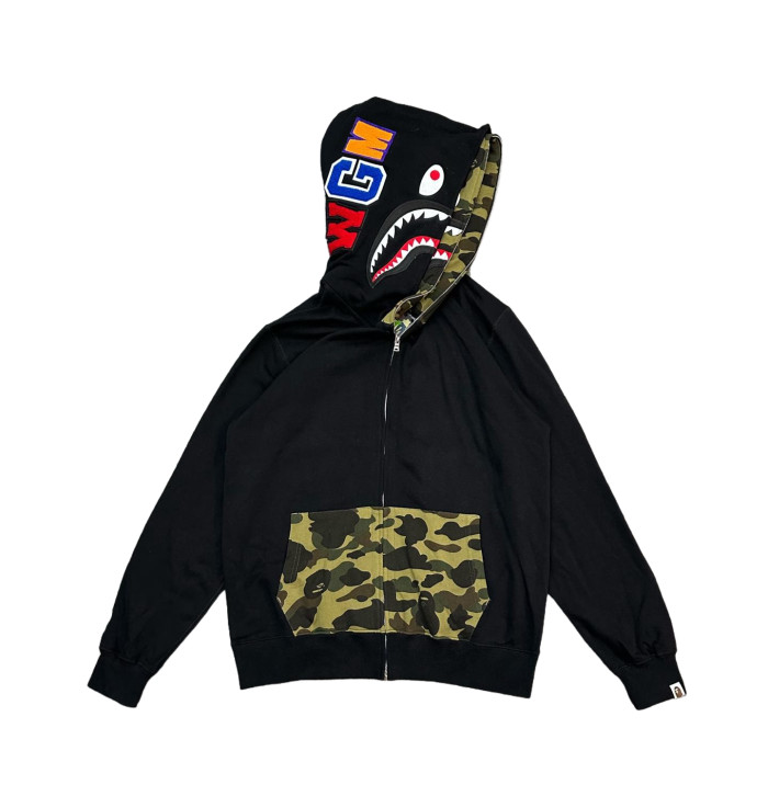 1:1 quality version 28367261 Camouflage Patchwork Double-Headed Shark Zipper Hoodie 2 colors
