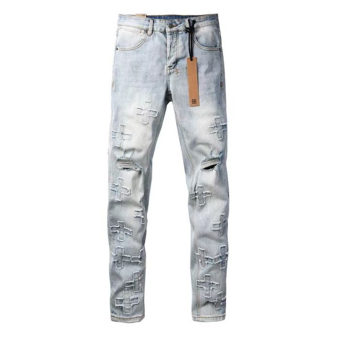 1:1 quality version Cross Bandage Embroidery Ripped Jeans 29080461