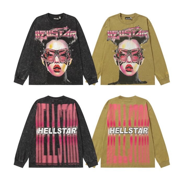 Portrait Print Washed Version Long Sleeve T-Shirt 2 colors 28713164