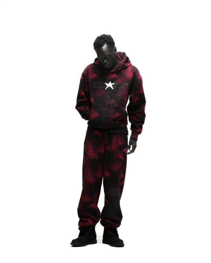 1:1 quality version Black Web Red Line Checkered Hoodie & Pants Set 28631071