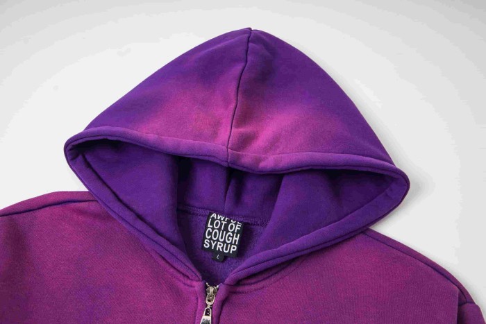 Dyed Purple Gradient Letter Print Zipper Hoodie & Pants Set 29035415