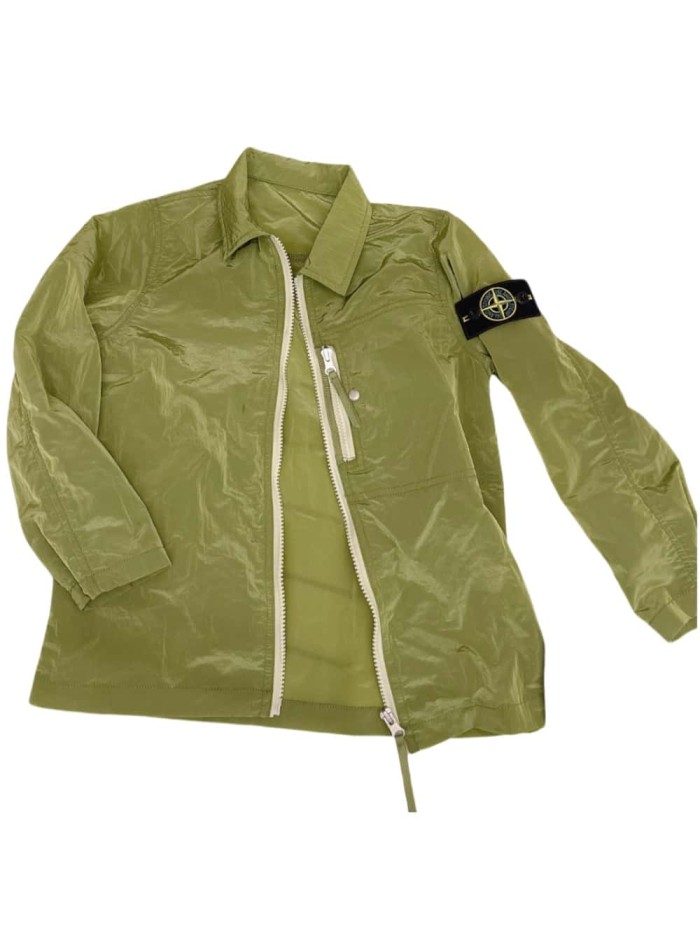 Nylon Metal Olive Green Zip-Up Overshirt Jacket for Kids 29008917