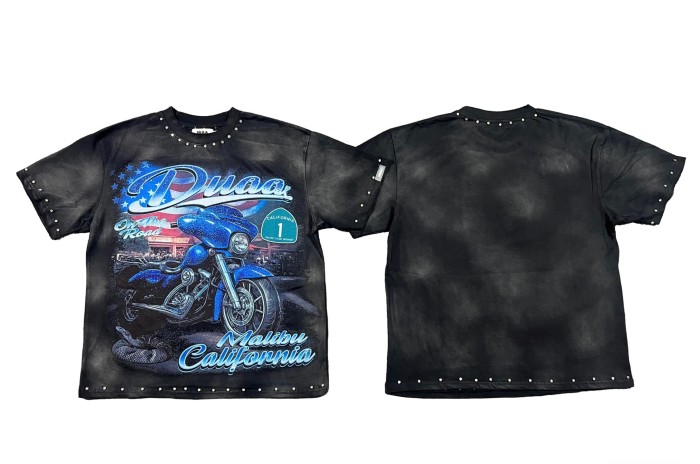 California Highway Motorcycle Rhinestone Print Washed Tee 29053842