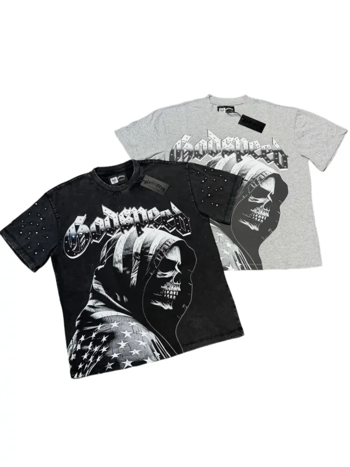 American flag hoodie, death skull, hot-fix rhinestone,  worn-out T-shirt 2 colors 29051378