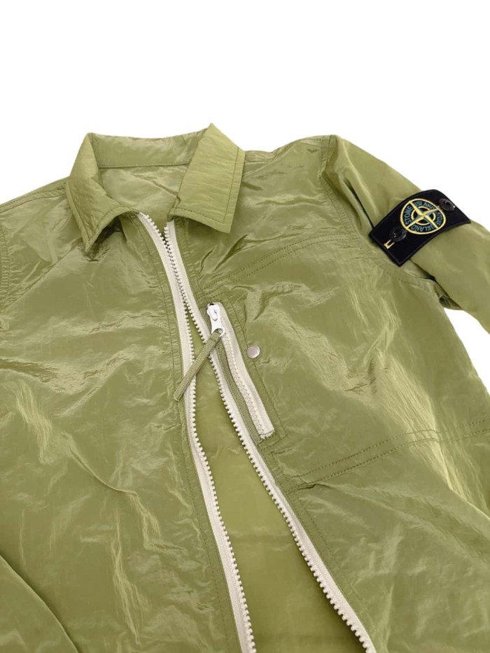 Nylon Metal Olive Green Zip-Up Overshirt Jacket for Kids 29008917